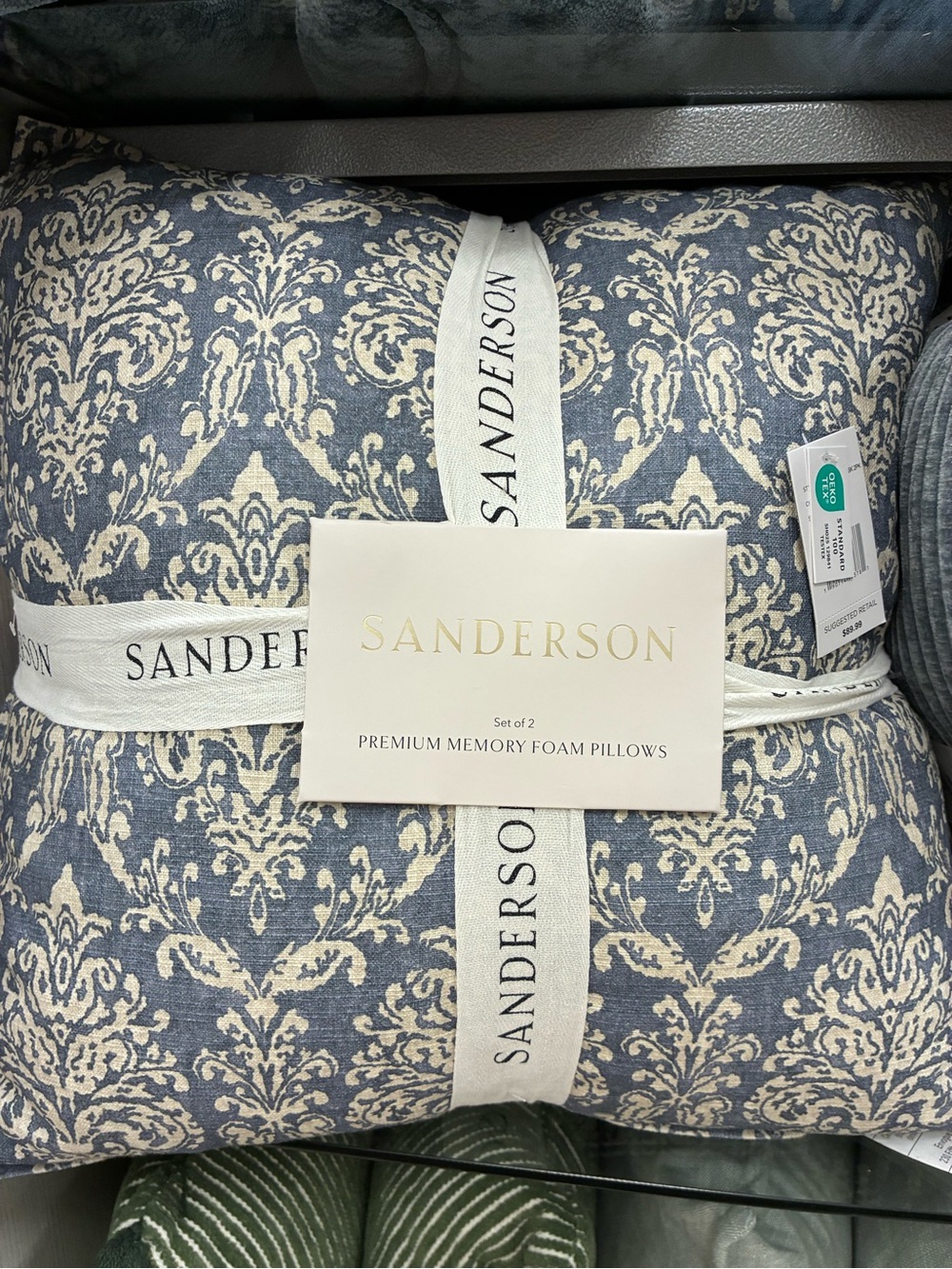 Blue & Cream Damask Memory Foam Pillow Set